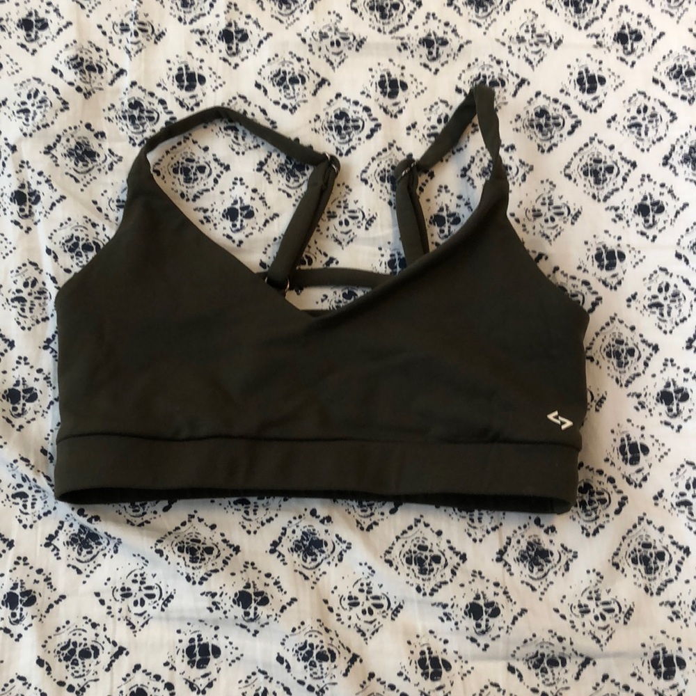 Anola strappy sports bra. Dark olive green
